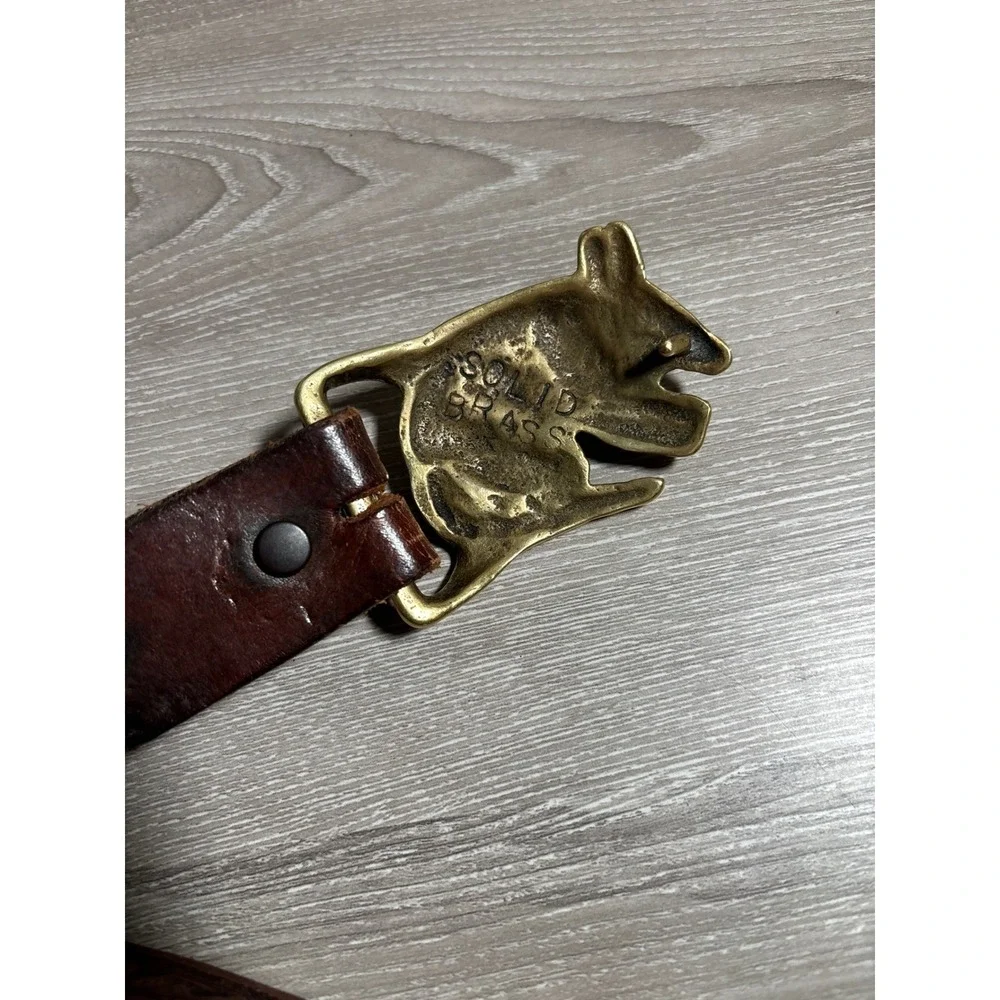Vintage Leather Armadillo Buckle Belt Embossed Floral Western Boho 45 Inch Brass